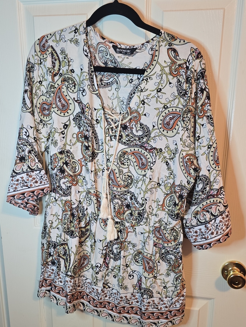 BloomChic White Paisley Tie-Front Tunic with Multi Accents